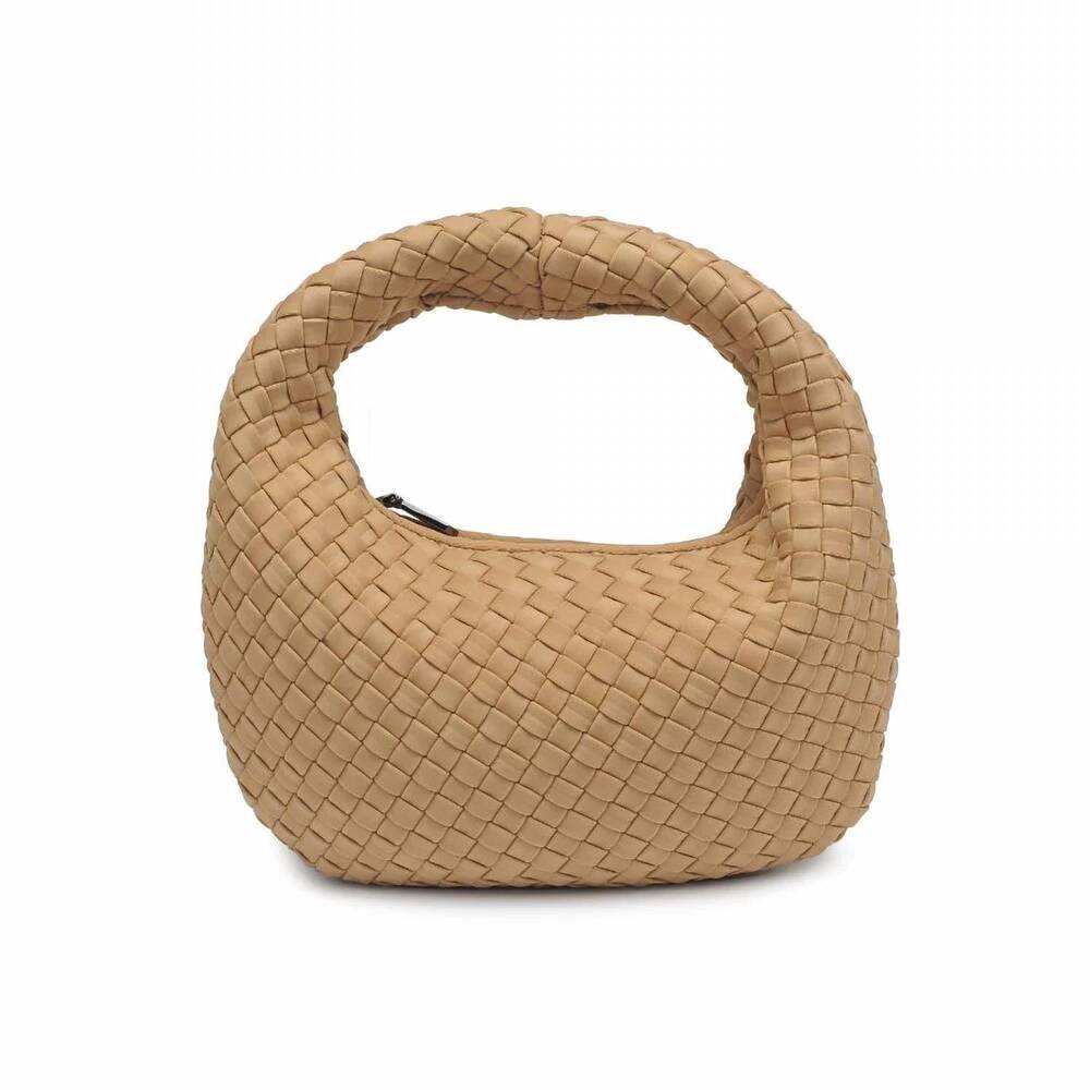 NEW SOL AND SELENE women's dream small woven neoprene hobo bag in nude